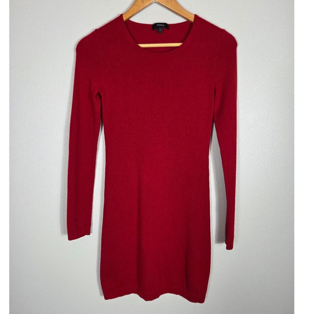 Theory 100% Cashmere Long Sleeve Red Bodycon Mini Dress Size Small